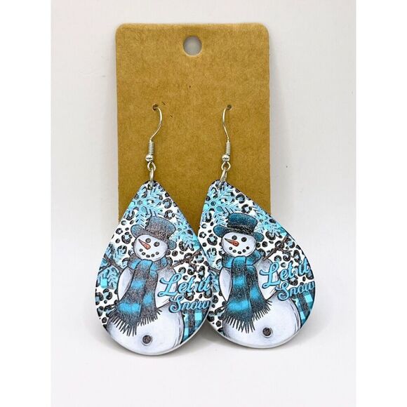 Let it Snow Snowman Winter/Holiday 1.5x2" Teardrop Dangle/Drop Novelty Earrings - Picture 1 of 3